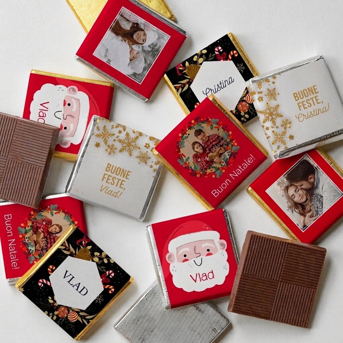 Set di 10 mini cioccolatini personalizzati con foto e testo
