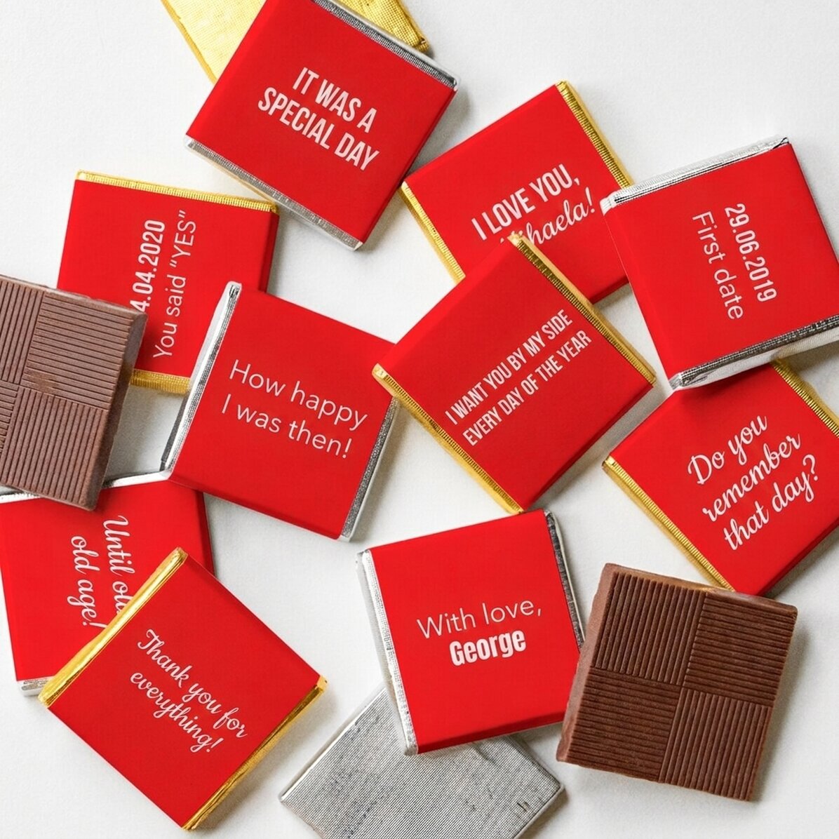 Set di 10 mini cioccolatini personalizzati con una scritta