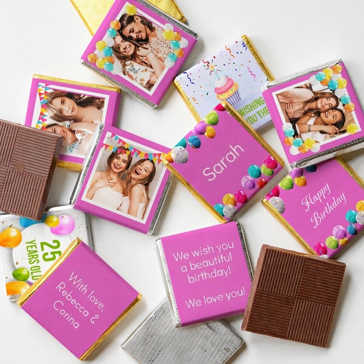 Set di 10 mini cioccolatini personalizzati con foto e testo - Buon compleanno
