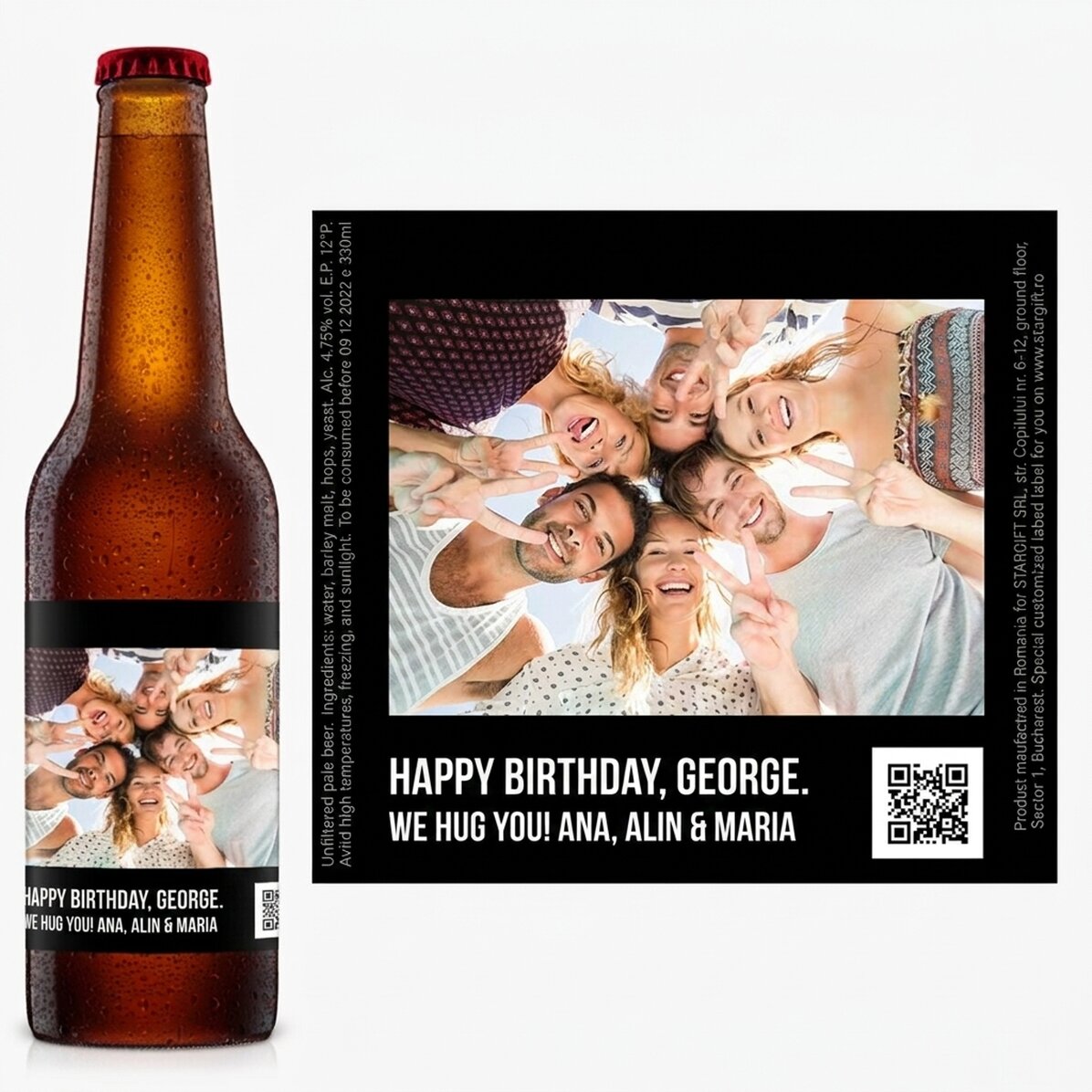 Birra personalizzata con una foto e un codice QR