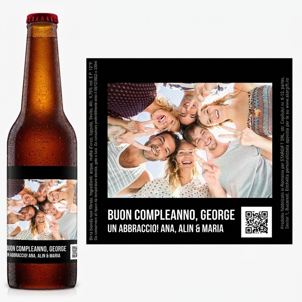 Birra personalizzata con una foto e un codice QR