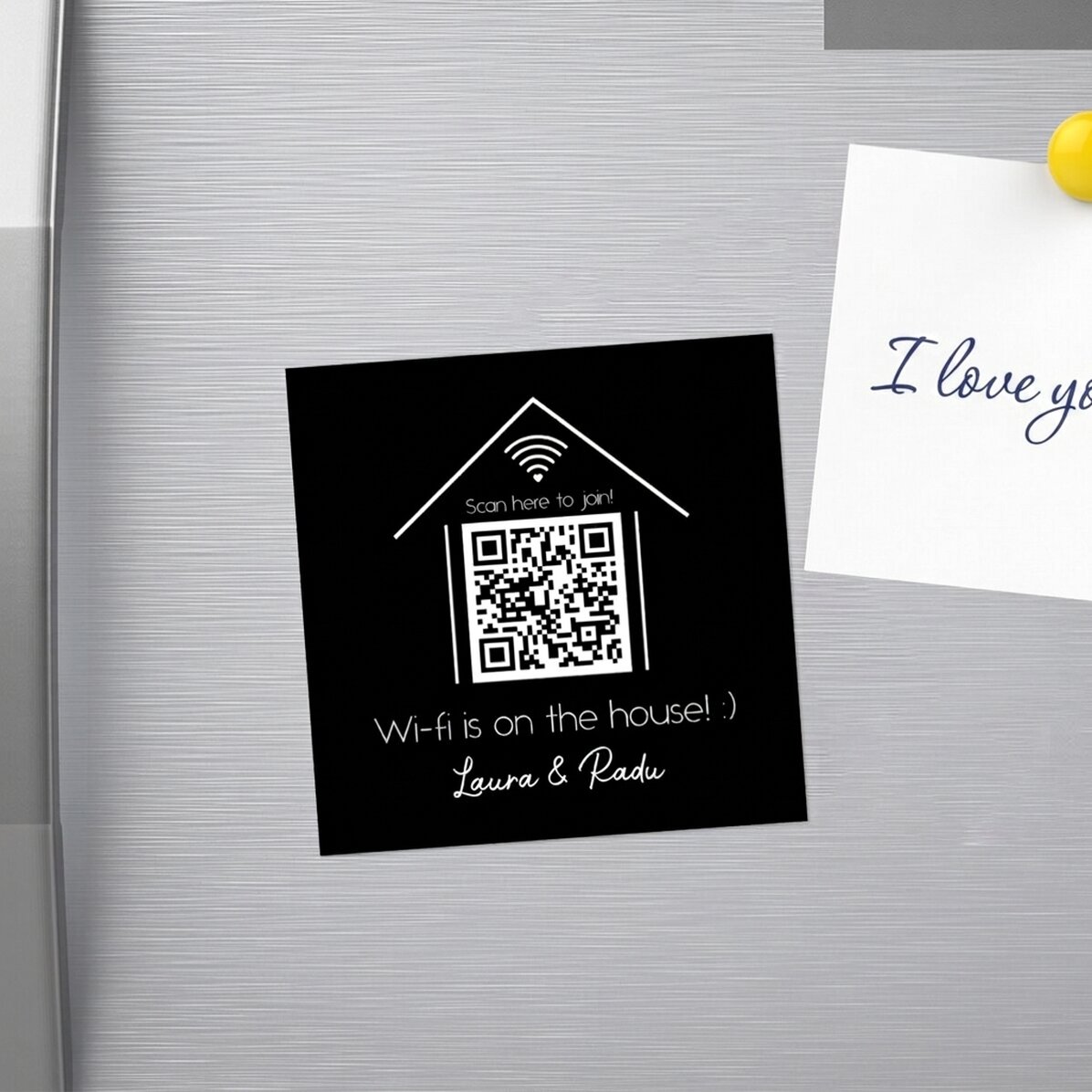 Magnete 10x10 personalizzato con testo e codice QR - Scansiona per il Wi-Fi