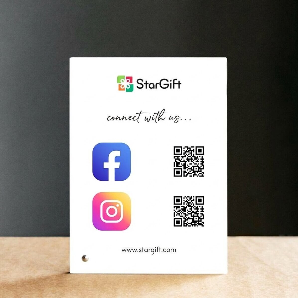 Cornice da scrivania personalizzata con testo e codici QR - Social Media