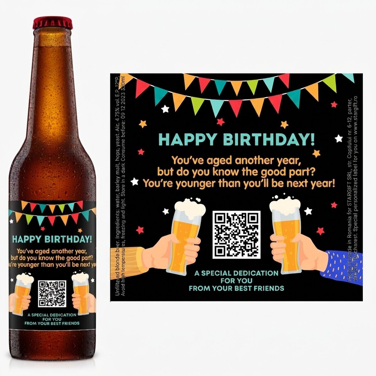 Birra personalizzata con codice QR e testo - Buon compleanno