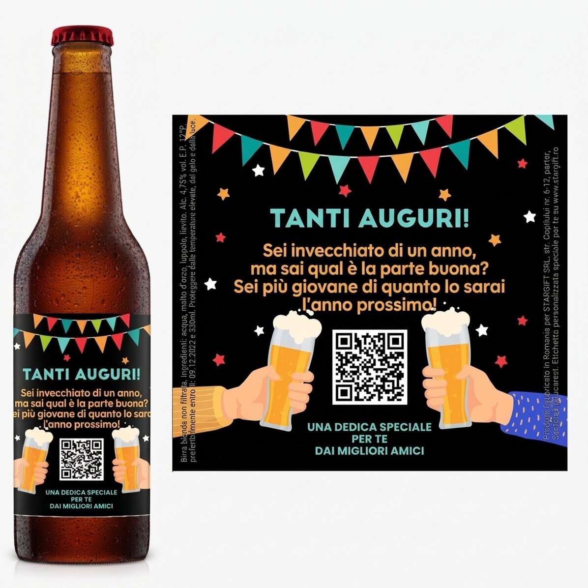 Birra personalizzata con codice QR e testo - Buon compleanno