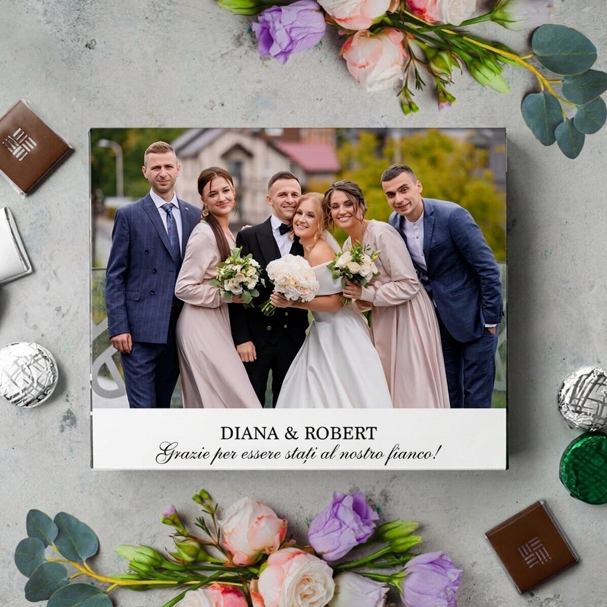 Scatola di cioccolatini personalizzata con una foto e una frase