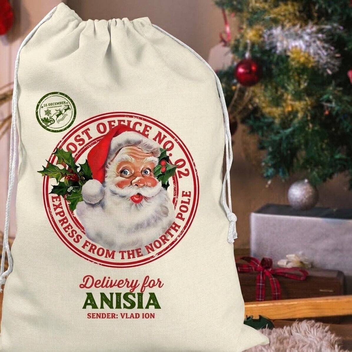 Borsa regalo personalizzata con scritta - Consegna espressa dal Polo Nord