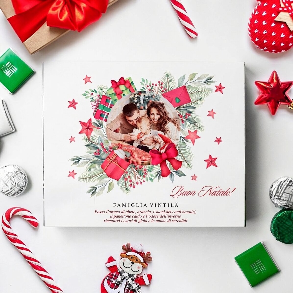 Scatola di cioccolatini personalizzata con testo e foto - Auguri di Natale