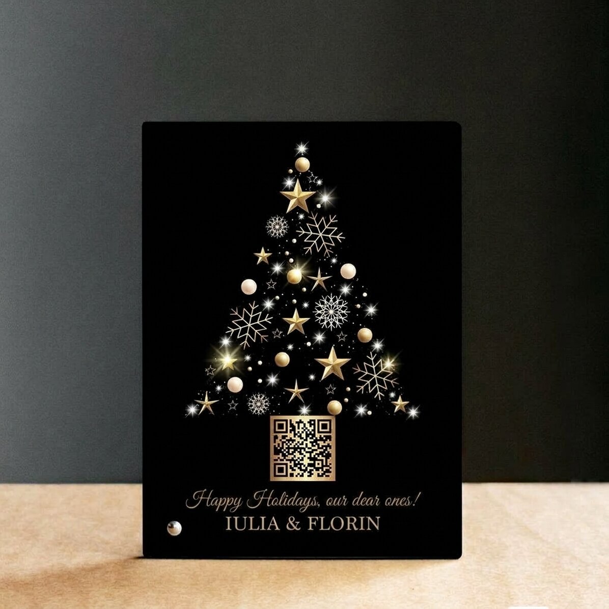 Cornice da scrivania personalizzata con codice QR e messaggio natalizio