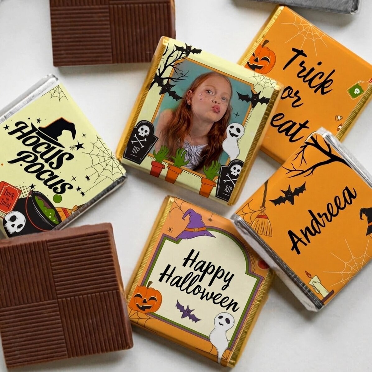 Set di 5 mini cioccolatini personalizzati con foto e testo - Halloween