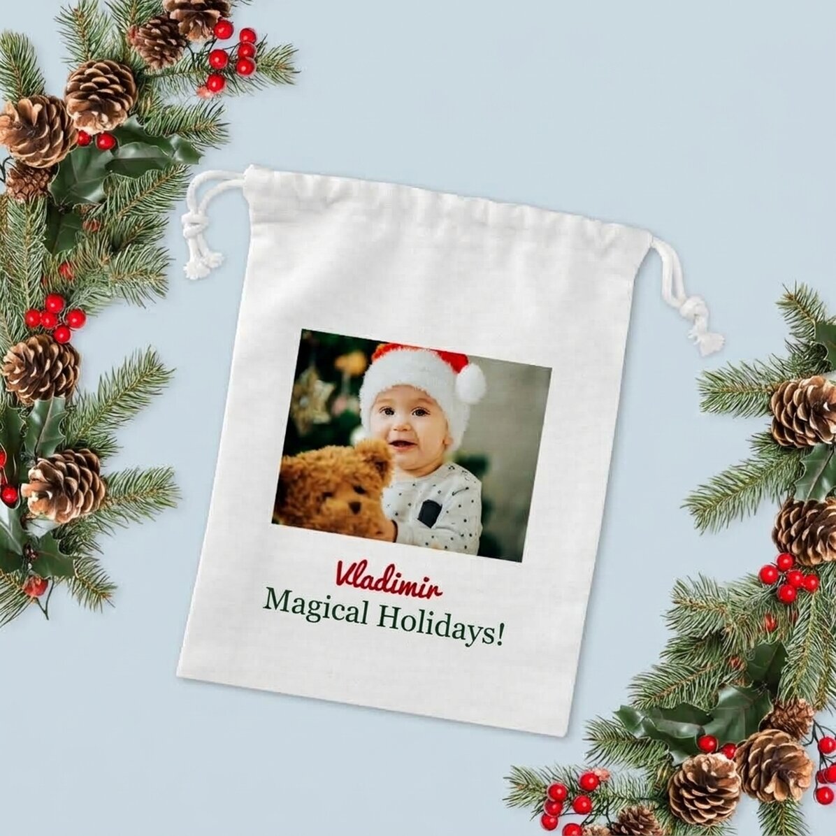 Piccolo sacchetto regalo personalizzato con una foto e una scritta
