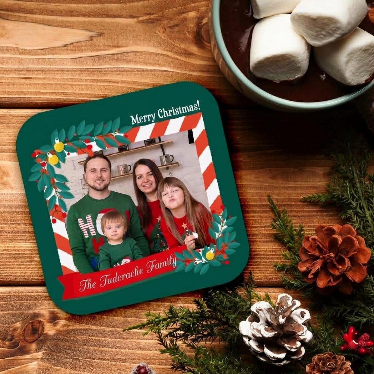 Portabicchiere personalizzato con una foto e una scritta - Buon Natale!