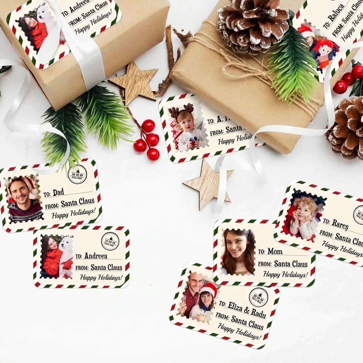 Set di 8 adesivi (etichette autoadesive) personalizzati - Con affetto, Babbo Natale
