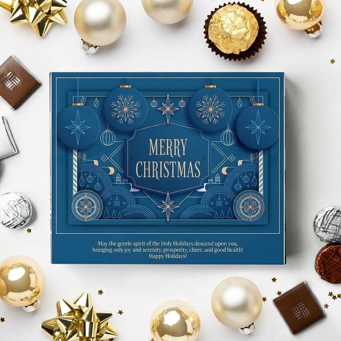 Scatola di cioccolatini personalizzata con scritta - Blue Christmas