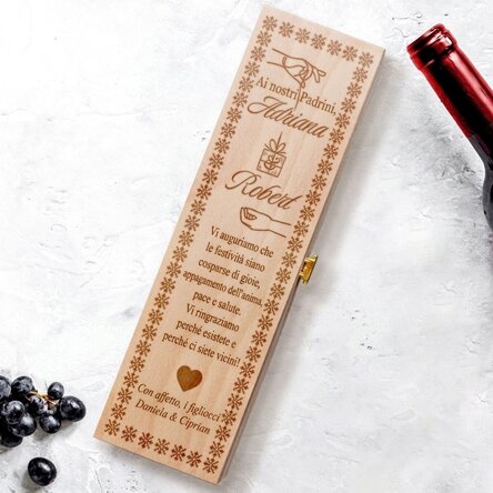 Scatola di vino personalizzata con messaggio di ringraziamento per i padrini - NOVITÀ