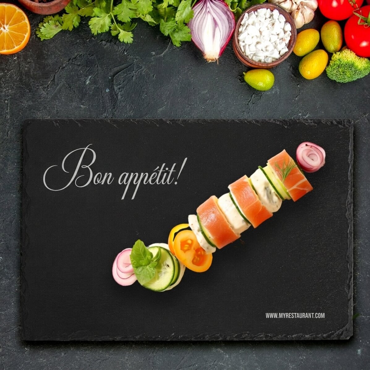 Tavola di ardesia incisa con testo personalizzato - Buon appetito - Ristorante