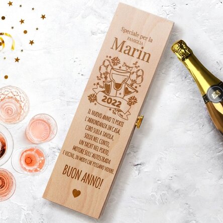 Confezione di spumante personalizzata con un messaggio per il Capodanno