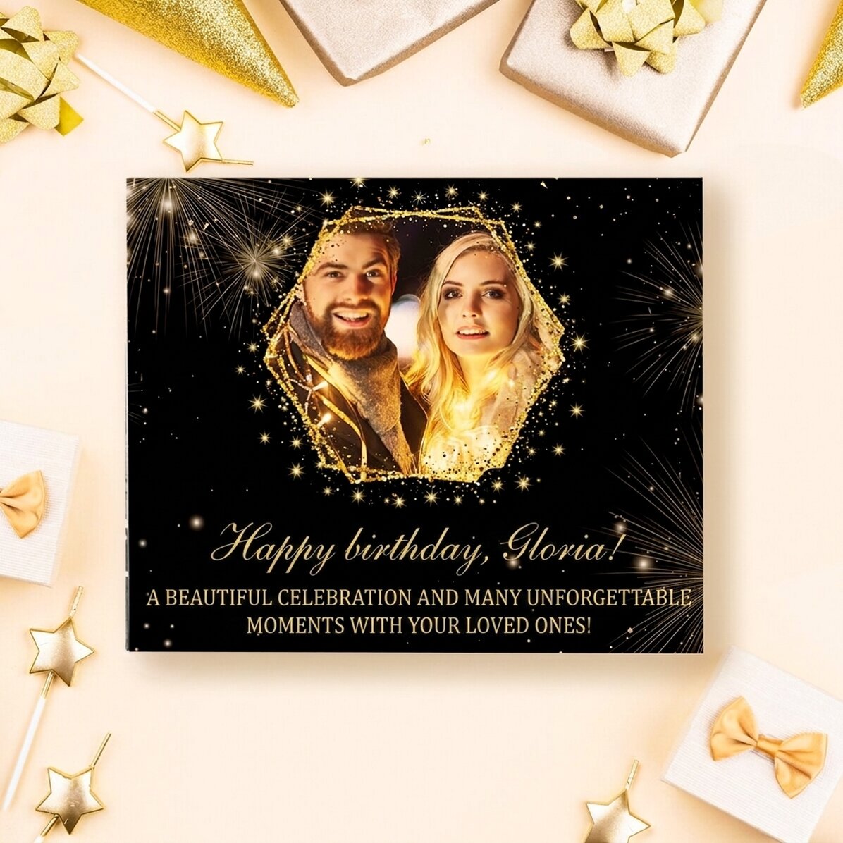 Scatola di cioccolatini personalizzata con foto e testo - Golden