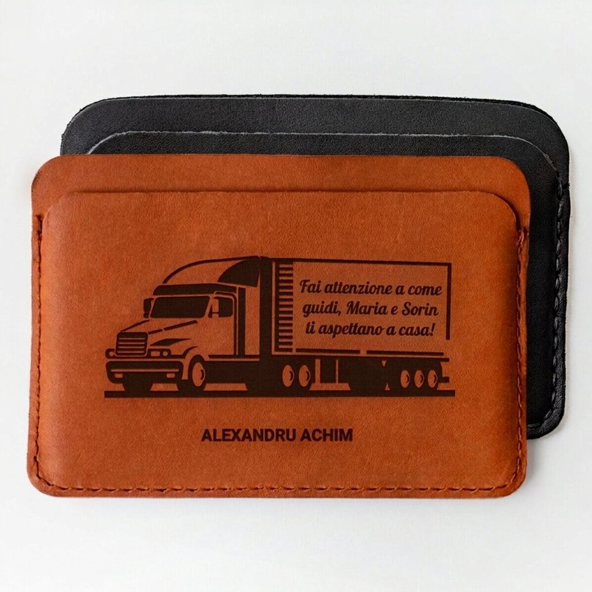 Portafoglio in pelle personalizzato con scritta per automobilisti
