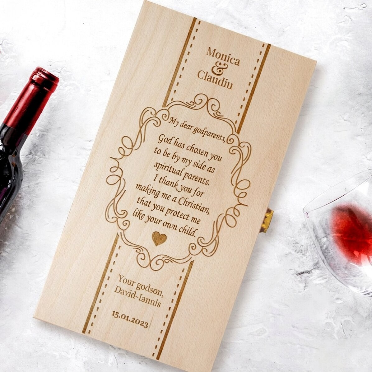 Scatola personalizzata per due bottiglie di vino - Ringraziamento ai padrini di battesimo