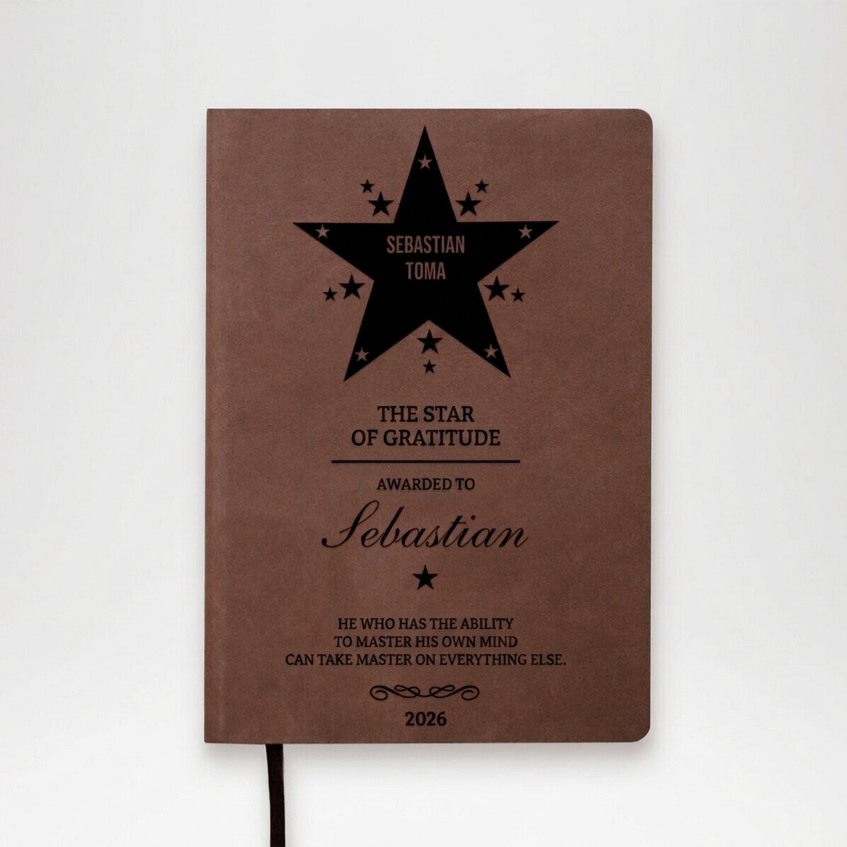 Agenda in pelle personalizzata con la Stella della Gratitudine e una citazione