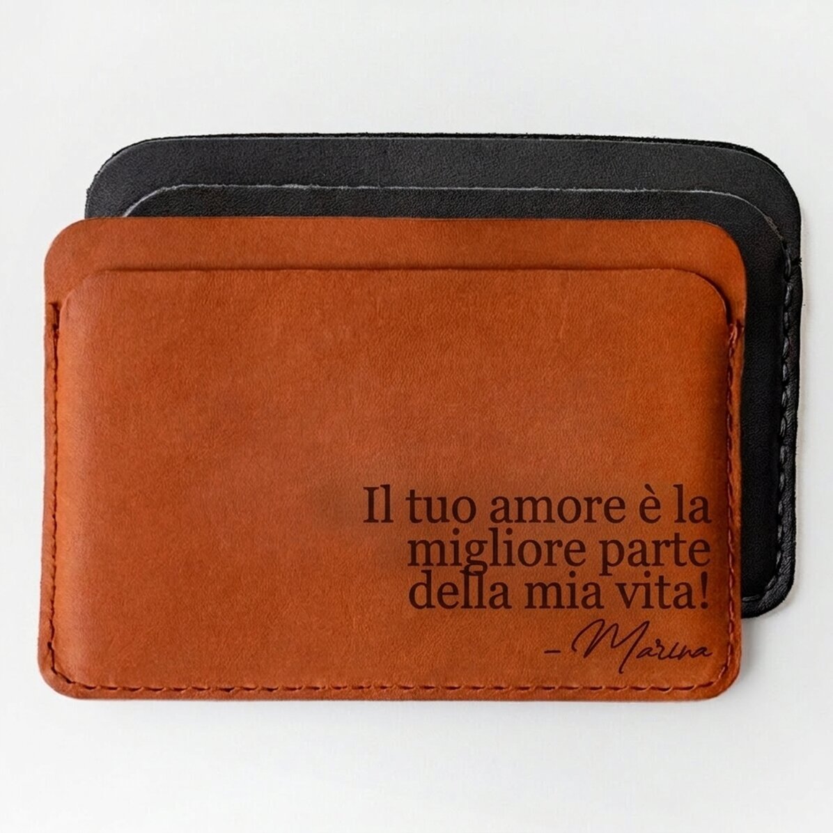 Portafoglio in pelle personalizzato con messaggio e firma - Il tuo amore