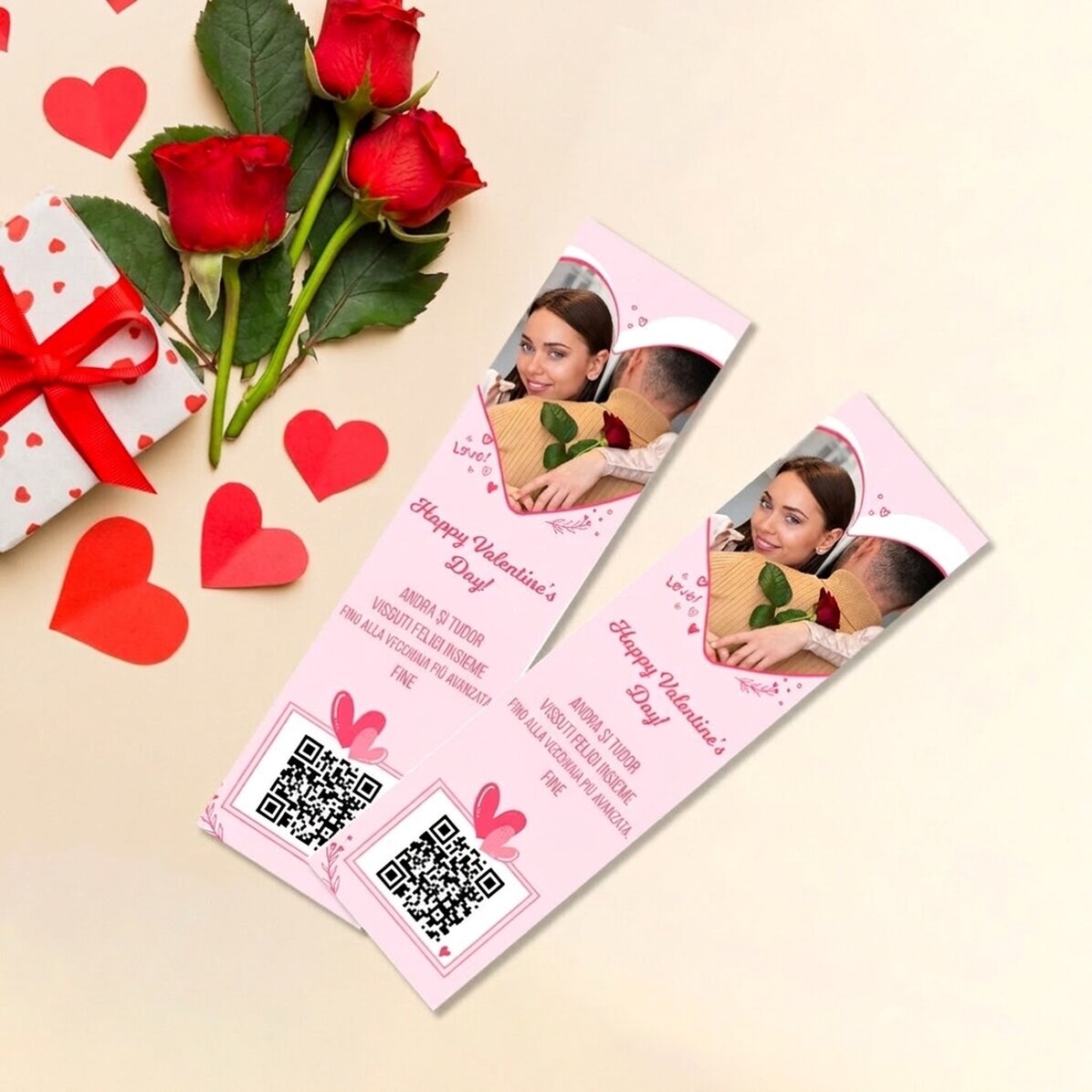 Segnalibro personalizzato con foto, testo e codice QR - Love