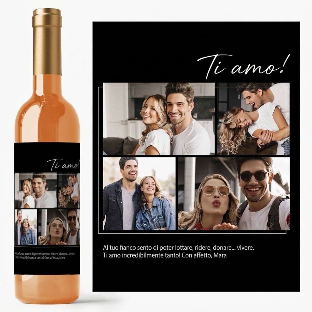 Vino personalizzato con 4 foto e un testo per il fidanzato