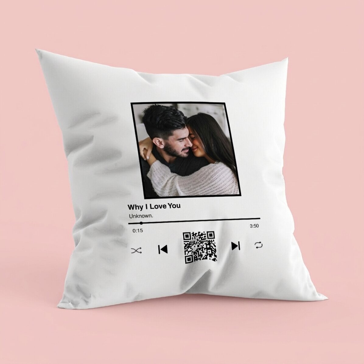 Cuscino personalizzato con foto, testo e codice QR - La nostra canzone