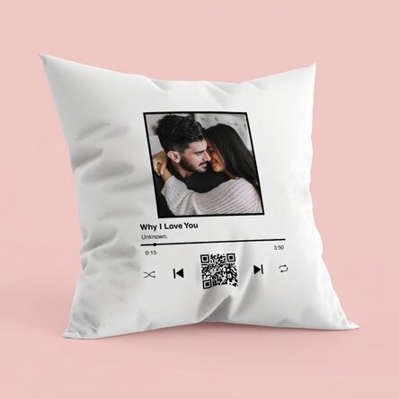 Personalised cushion with a photo, text and QR code - Our melody