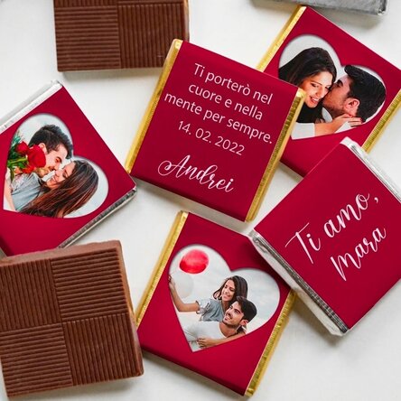 Set di 5 mini cioccolatini personalizzati con foto e testo - Love