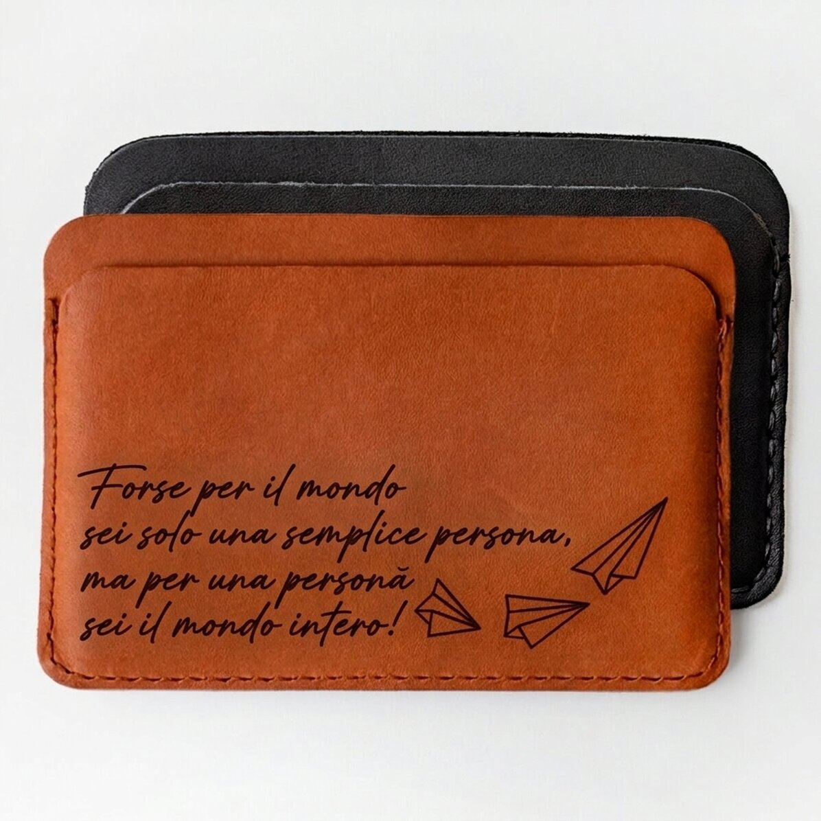 Portafoglio in pelle personalizzato con messaggio - Sei il mondo intero!