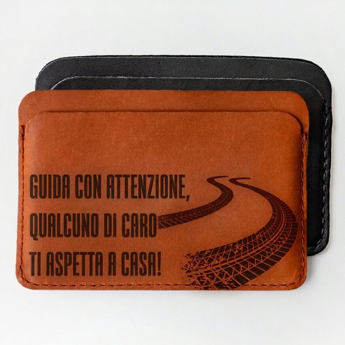 Portafoglio in pelle personalizzato con messaggio - Attenzione!