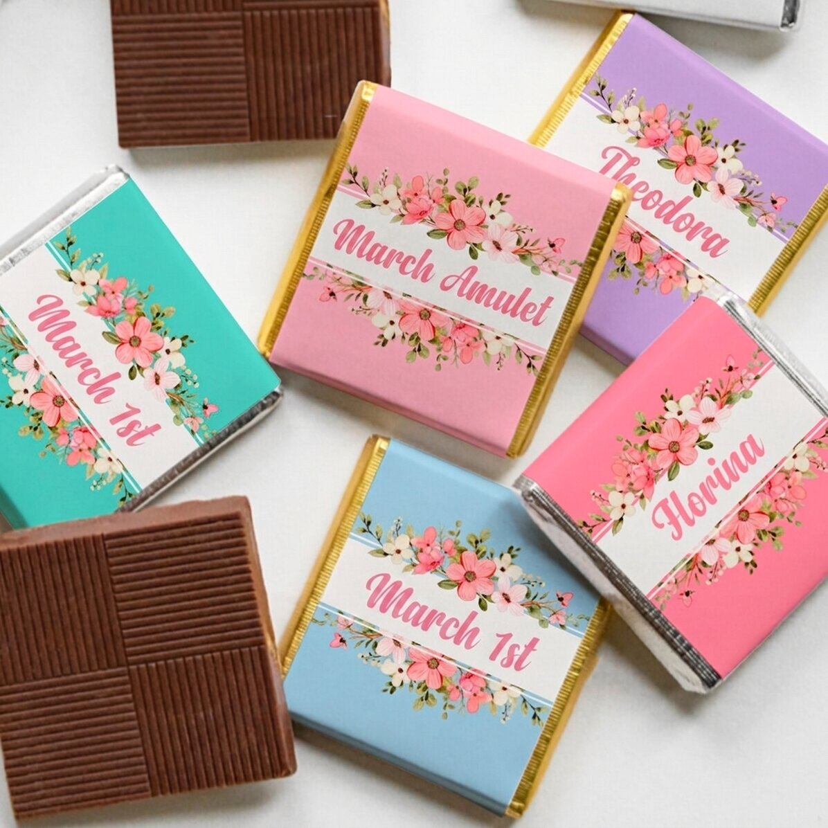 Mini cioccolatino personalizzato con nome - Fiori di primavera