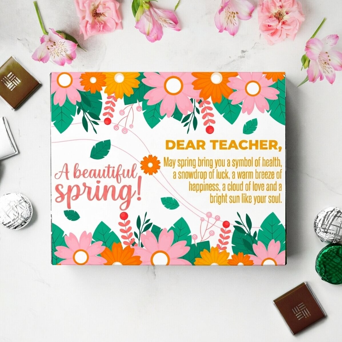 Scatola di cioccolatini personalizzata con scritta - Primavera in fiore