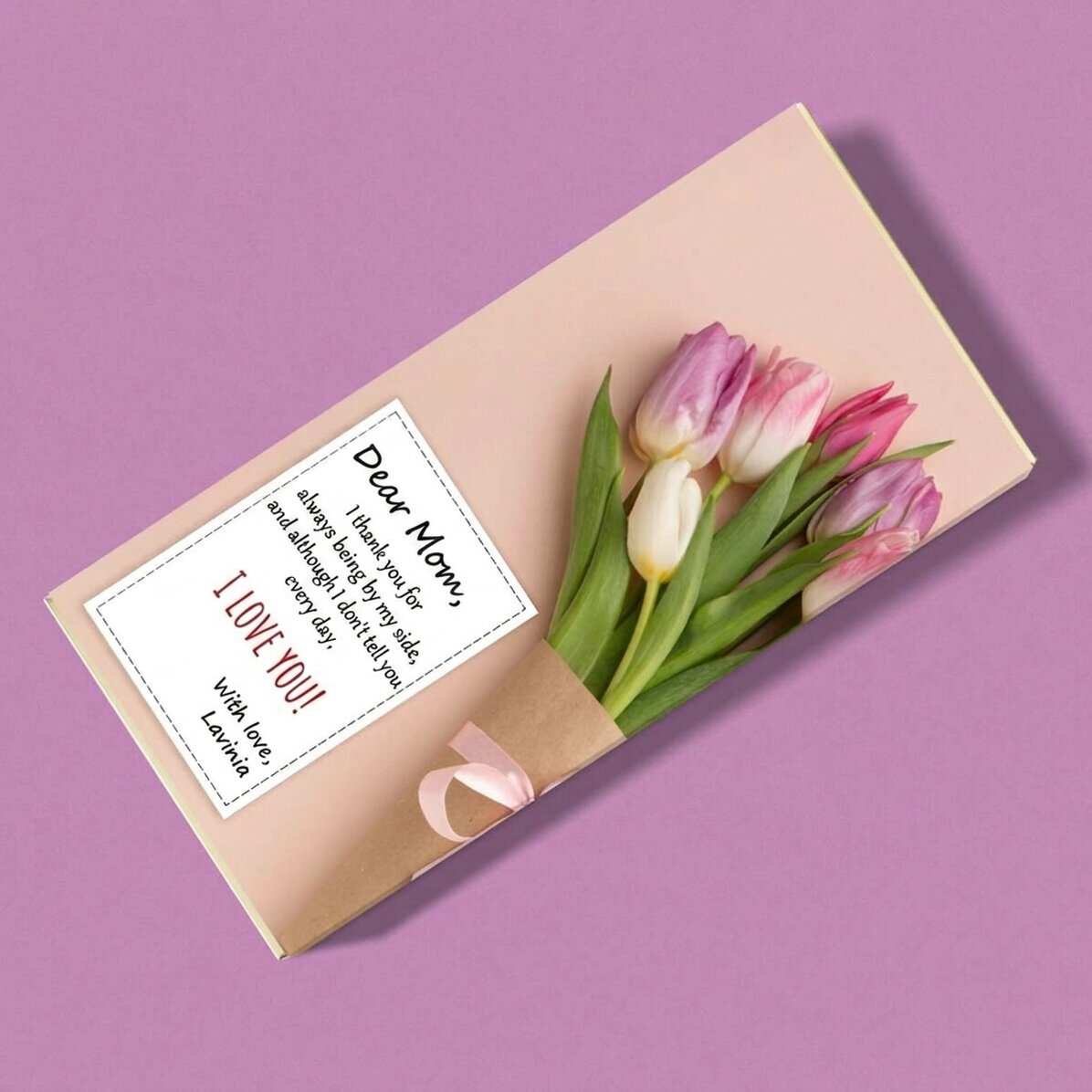 Cioccolato personalizzato con scritta - Mazzo di tulipani