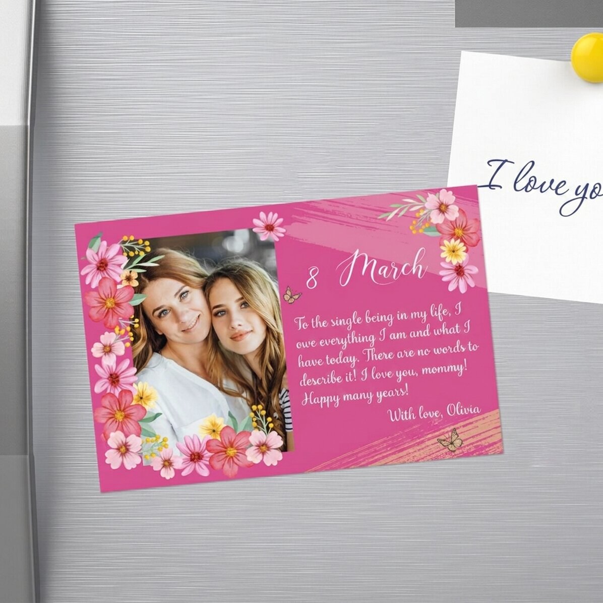 Magnete personalizzato 15x10 cm con foto e testo - 8 marzo