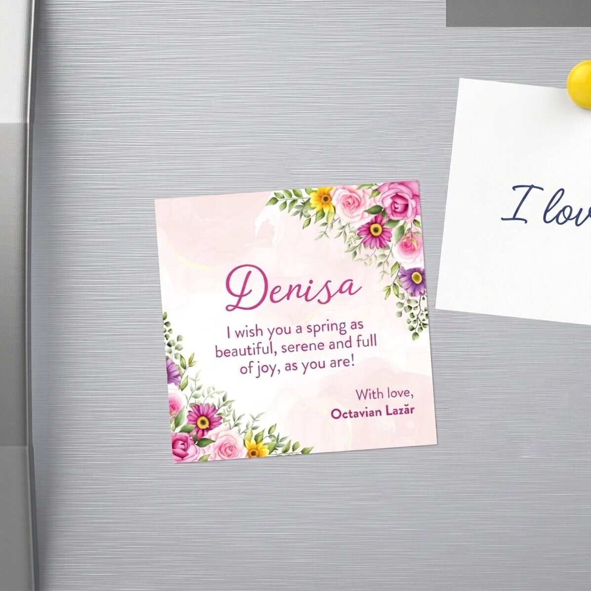 Magnete personalizzato 10x10 con scritta - Che bella primavera!