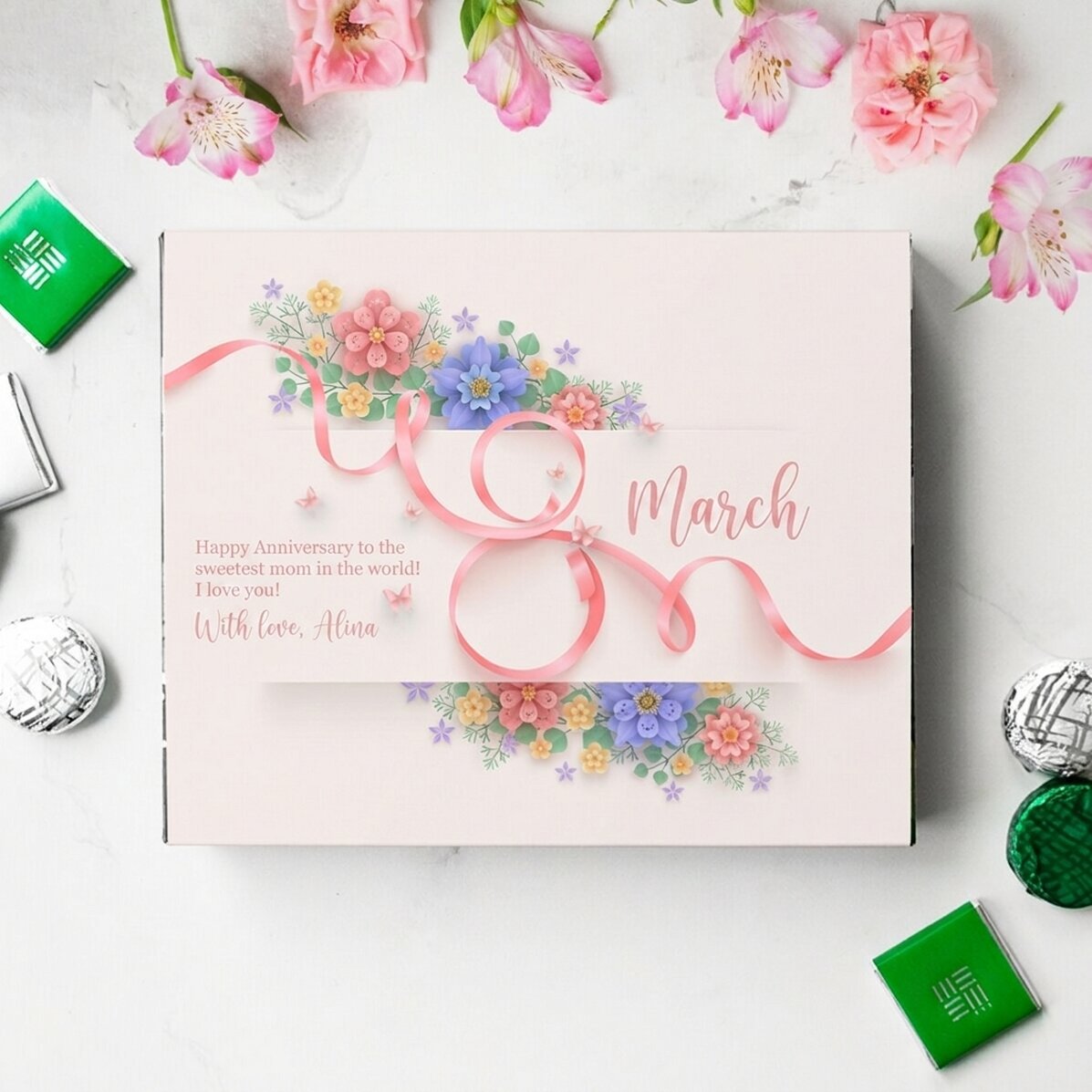 Scatola di cioccolatini personalizzata con una dedica per la mamma - 8 marzo