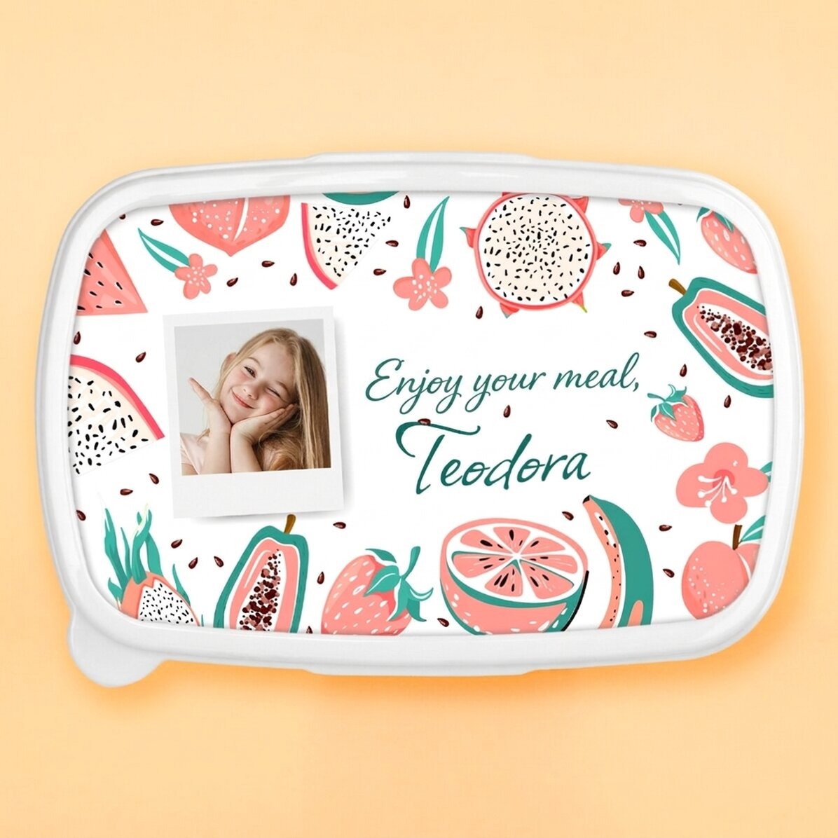 Contenitore per il pranzo, contenitore personalizzato con foto e messaggio - Frutta