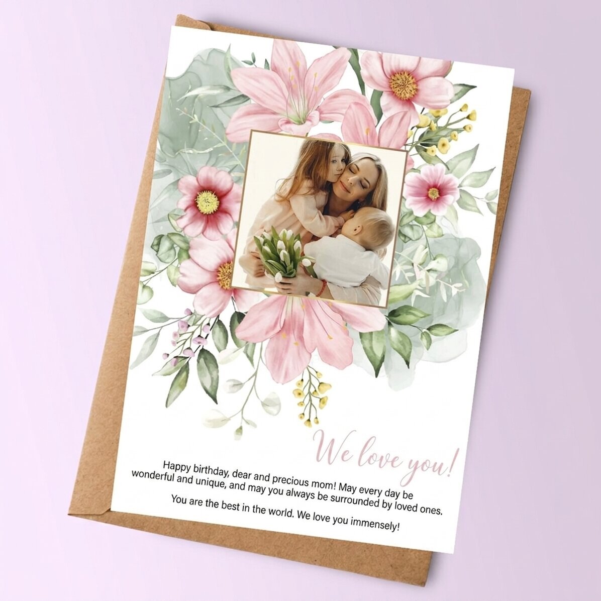 Biglietto personalizzato con foto e testo - Floral