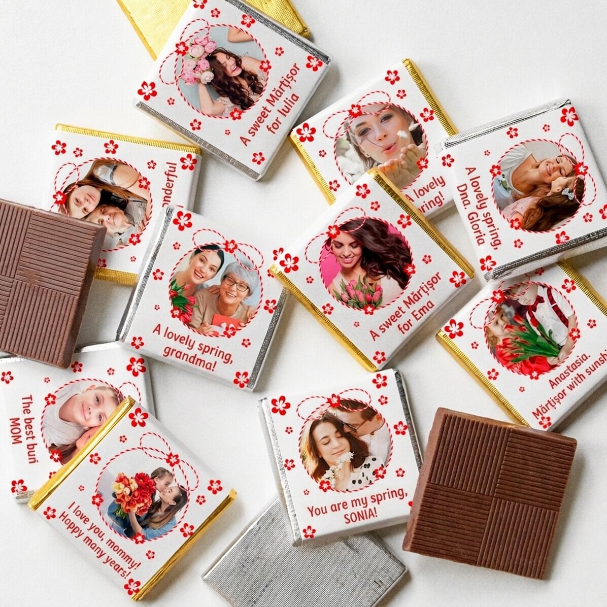 Set di 10 mini cioccolatini personalizzati con foto e testo