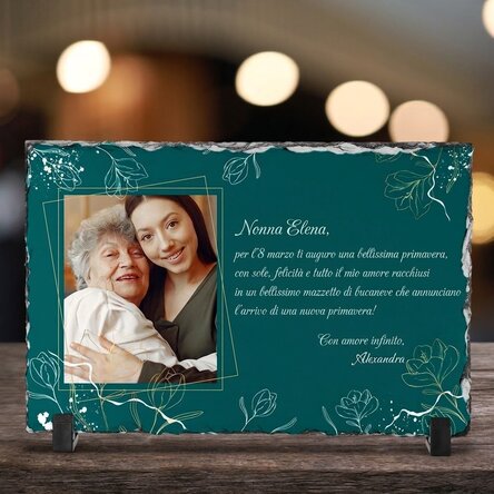Tavola di ardesia personalizzata con una foto e un messaggio - Flowers