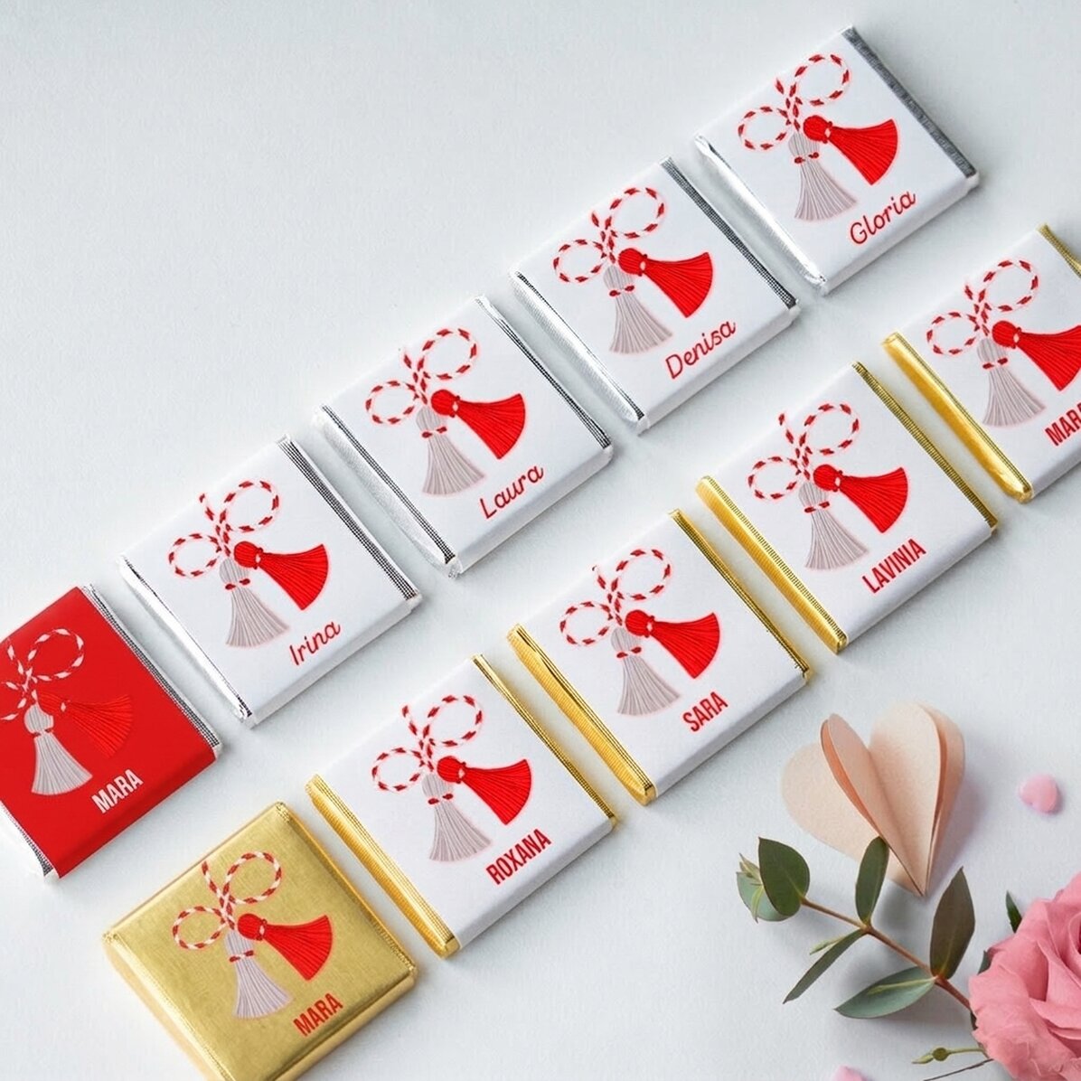 Set di 10 mini cioccolatini personalizzati con un dolce nome