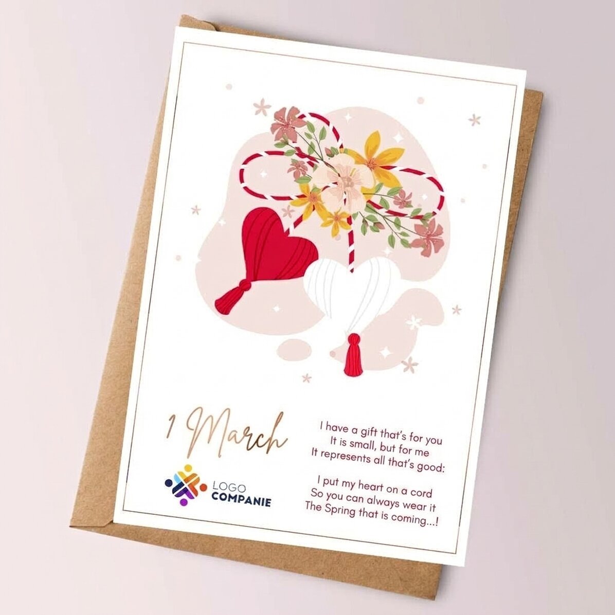 Biglietto personalizzato con testo e logo - Bella primavera