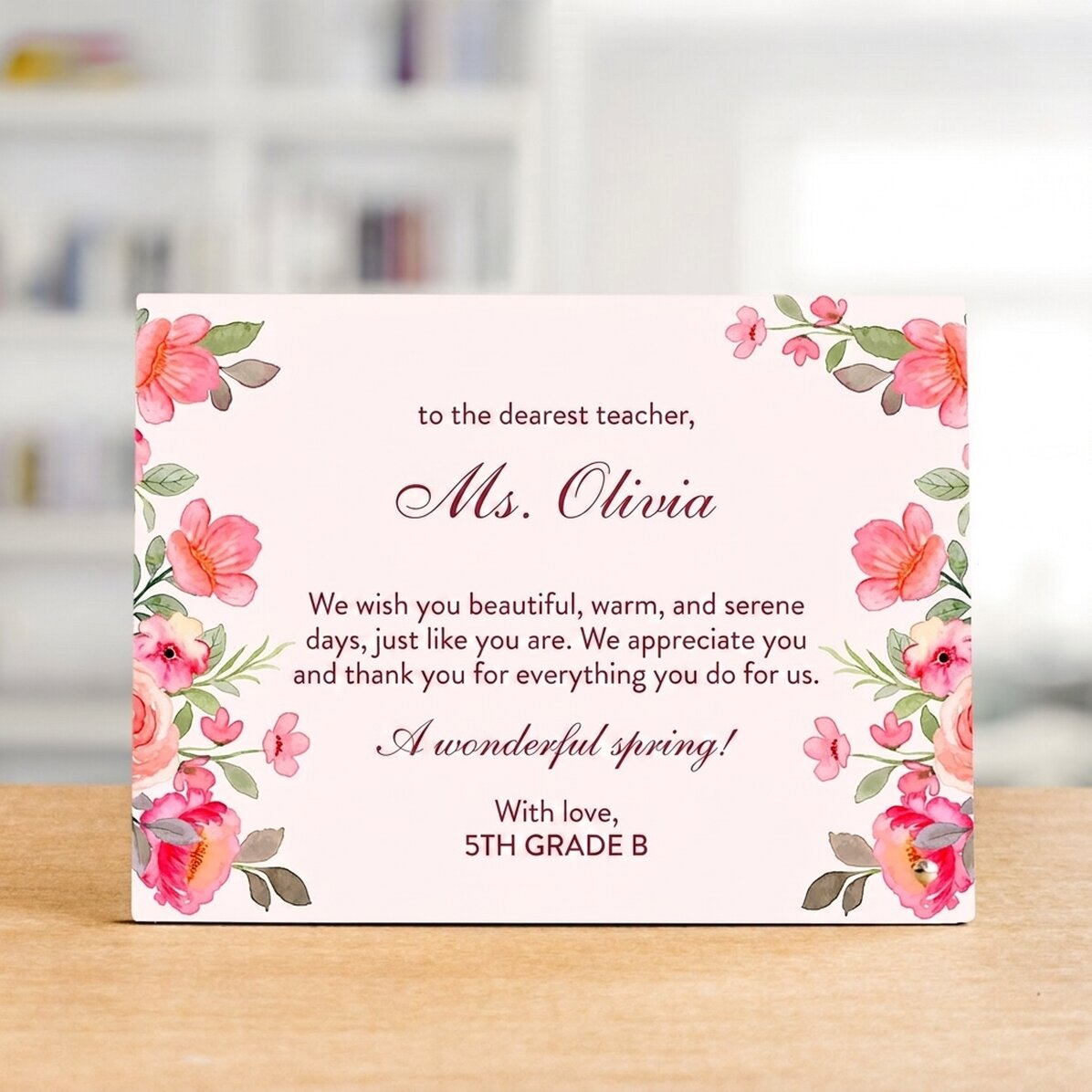 Cornice da scrivania personalizzata con un messaggio per la maestra