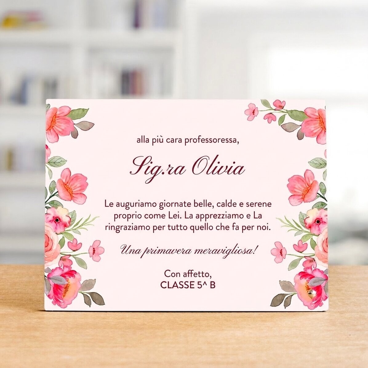 Cornice da scrivania personalizzata con un messaggio per la maestra