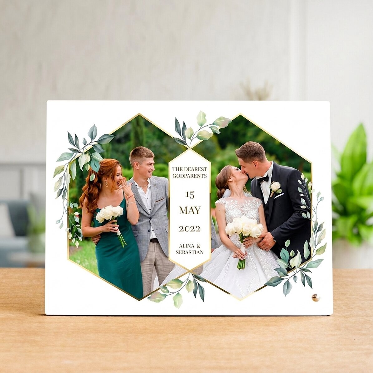 Cornice da scrivania personalizzata con 2 foto e testo - Matrimonio