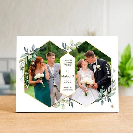 Cornice da scrivania personalizzata con 2 foto e testo - Matrimonio