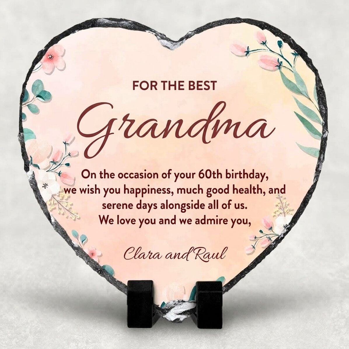 Ardesia a forma di cuore personalizzata con un messaggio per la nonna